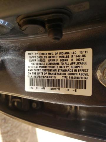 Photo 10 from auction – 2012 HONDA CIVIC LX with VIN 19XFB2F52CE022127
