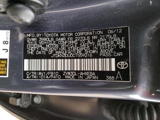 Photo 10 from auction – 2012 TOYOTA PRIUS with VIN JTDKN3DU0C1559216