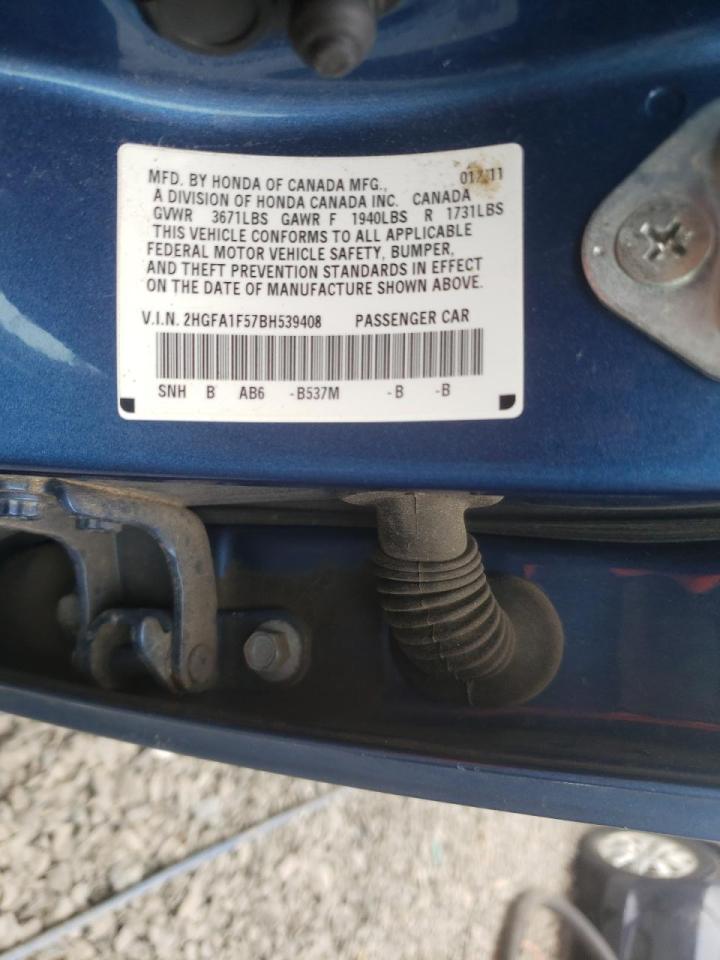 Photo 10 from auction – 2011 HONDA CIVIC LX with VIN 2HGFA1F57BH539408