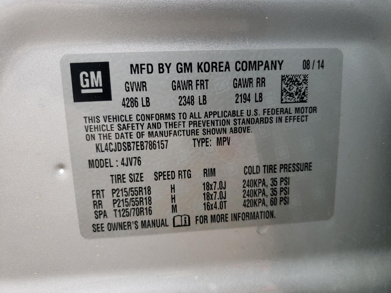 Photo 10 from auction – 2014 BUICK ENCORE PRE with VIN KL4CJDSB7EB786157