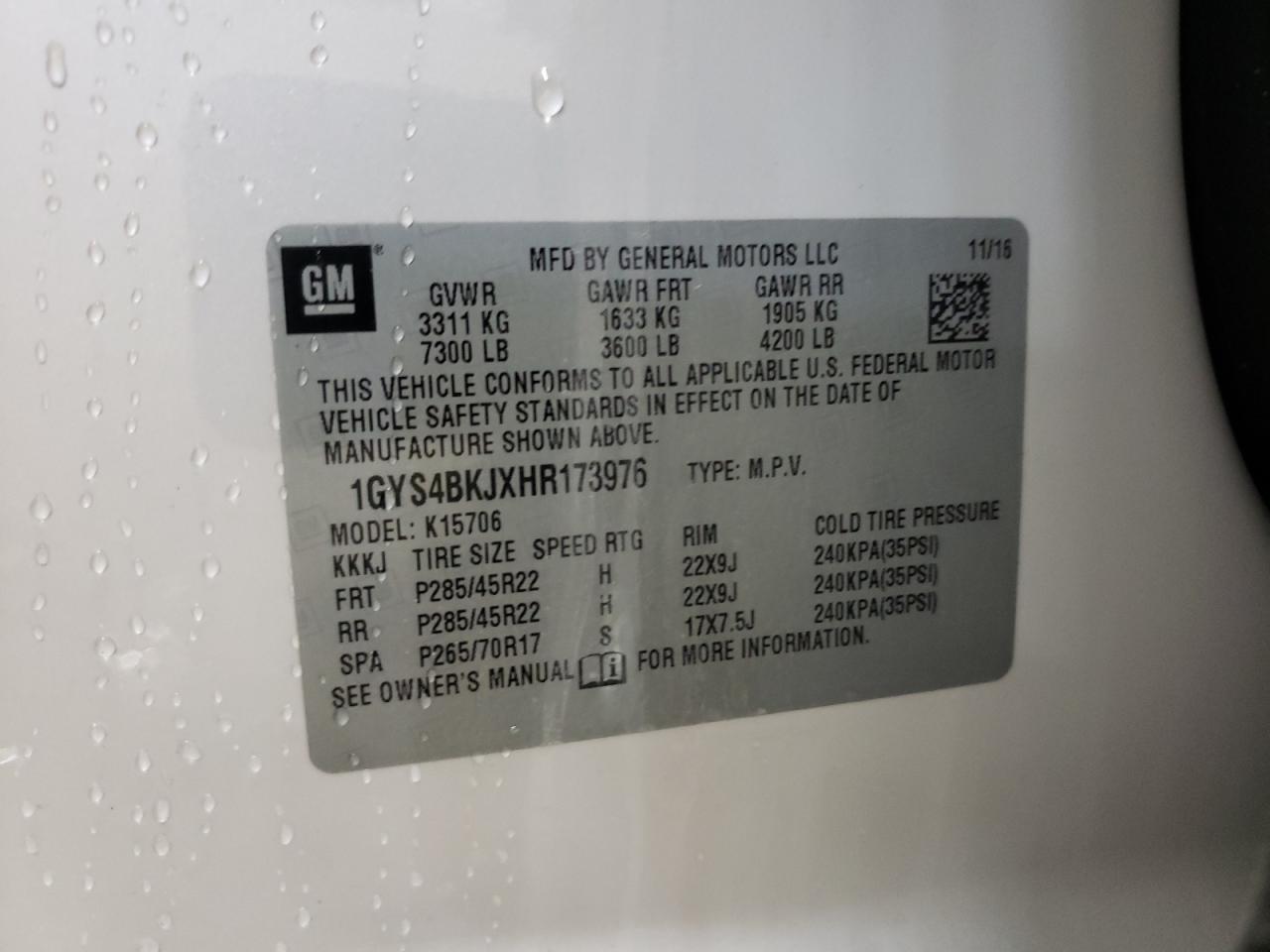Photo 10 from auction – 2017 CADILLAC ESCALADE L with VIN 1GYS4BKJXHR173976