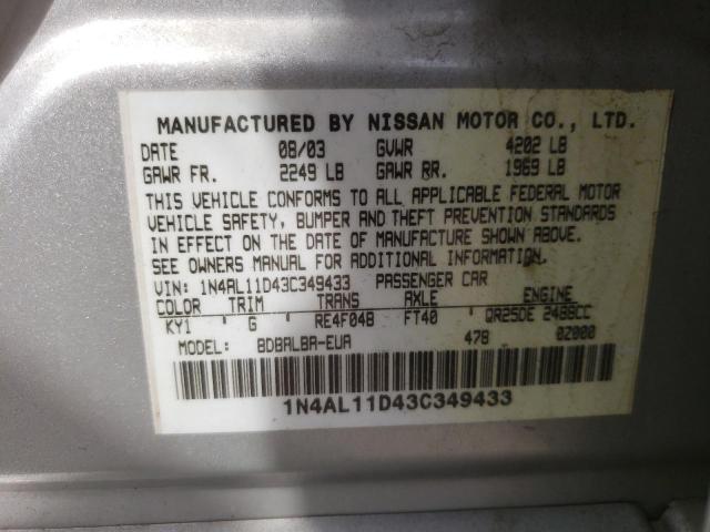 Photo 10 from auction – 2003 NISSAN ALTIMA BAS with VIN 1N4AL11D43C349433