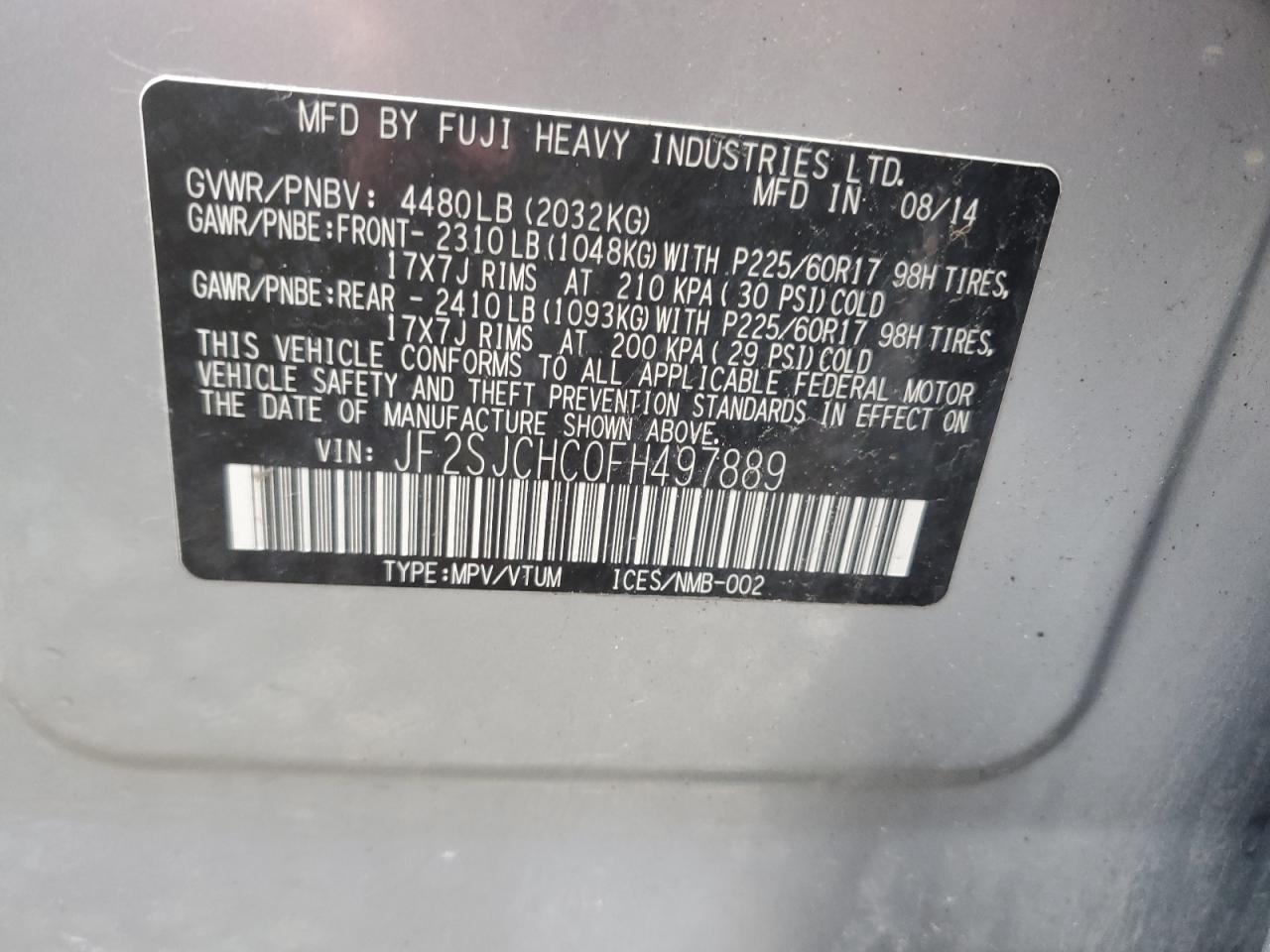 Photo 10 from auction – 2015 SUBARU FORESTER 2 with VIN JF2SJCHC0FH497889