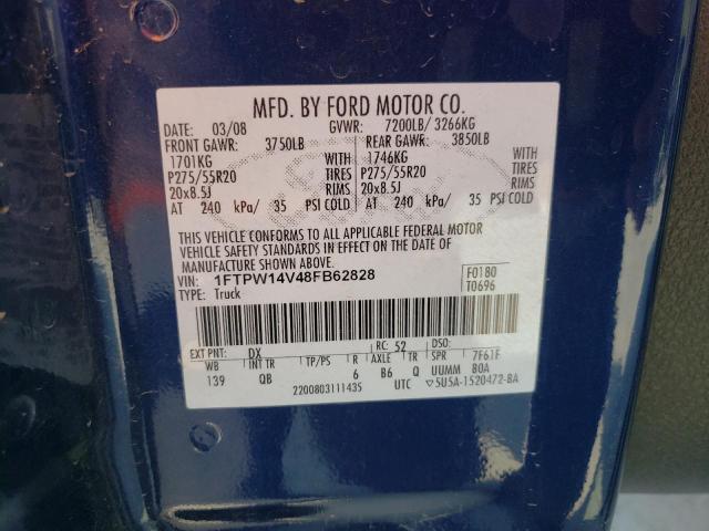 Photo 10 from auction – 2008 FORD F150 SUPER with VIN 1FTPW14V48FB62828