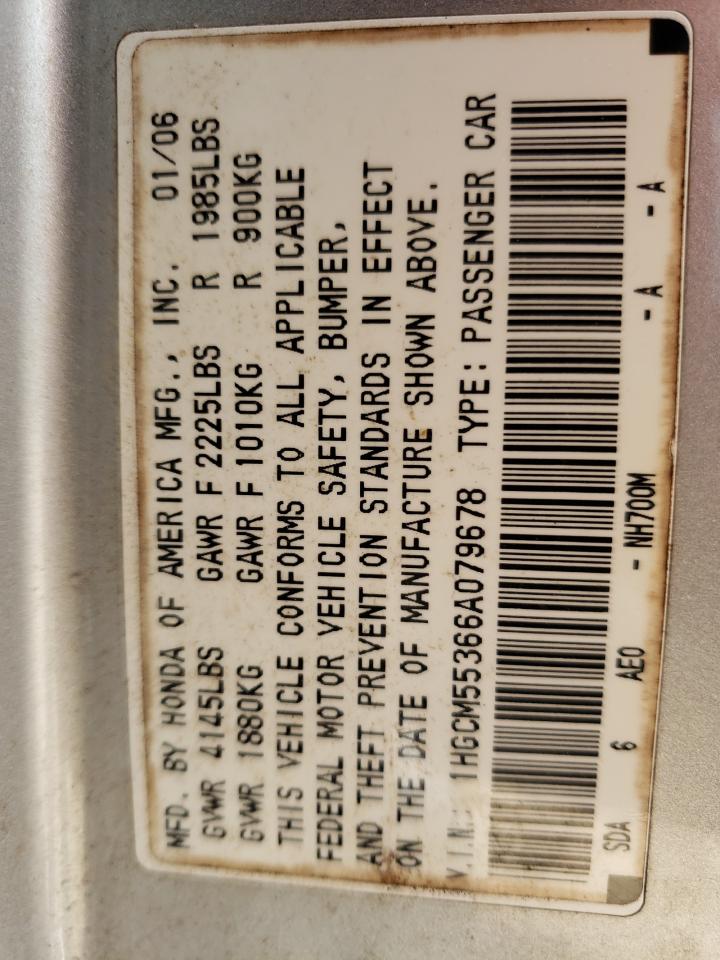 Photo 11 from auction – 2006 HONDA ACCORD SE with VIN 1HGCM55366A079678