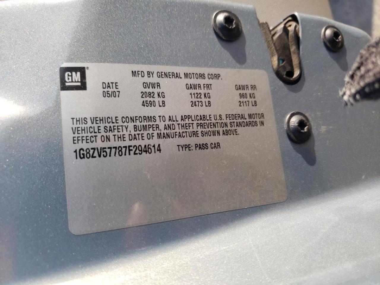 Photo 10 from auction – 2007 SATURN UK with VIN 1G8ZV57787F294614