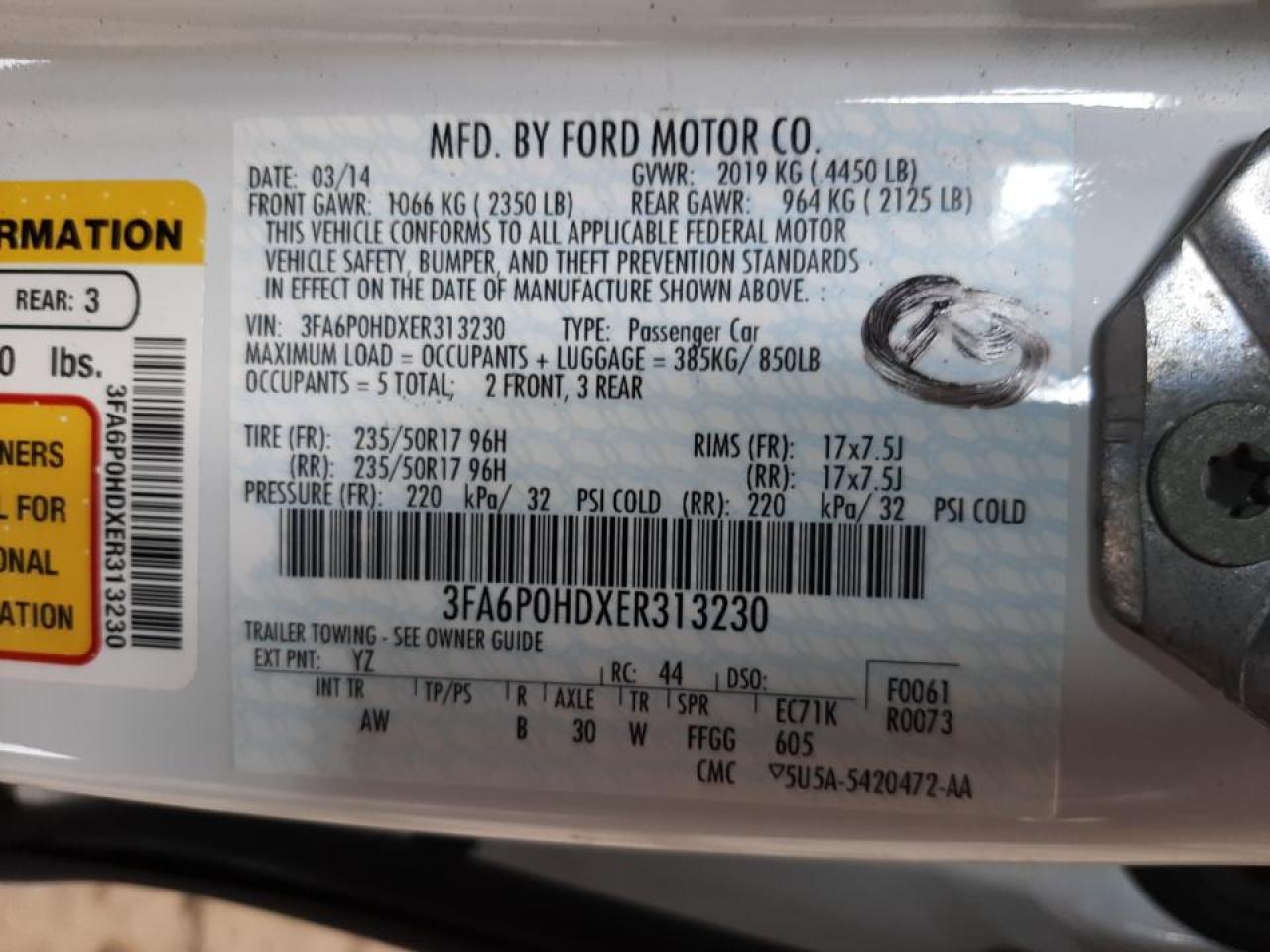 Photo 10 from auction – 2014 FORD FUSION SE with VIN 3FA6P0HDXER313230
