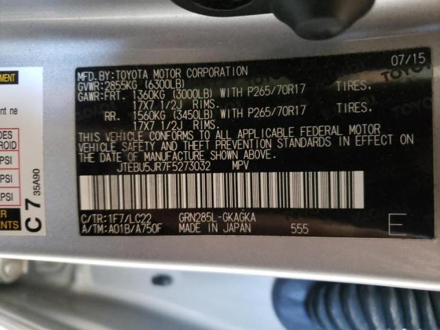 Photo 10 from auction – 2015 TOYOTA 4RUNNER SR with VIN JTEBU5JR7F5273032