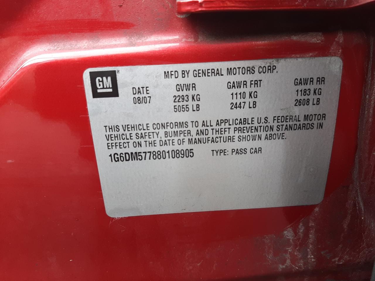Photo 10 from auction – 2008 CADILLAC CTS with VIN 1G6DM577880108905