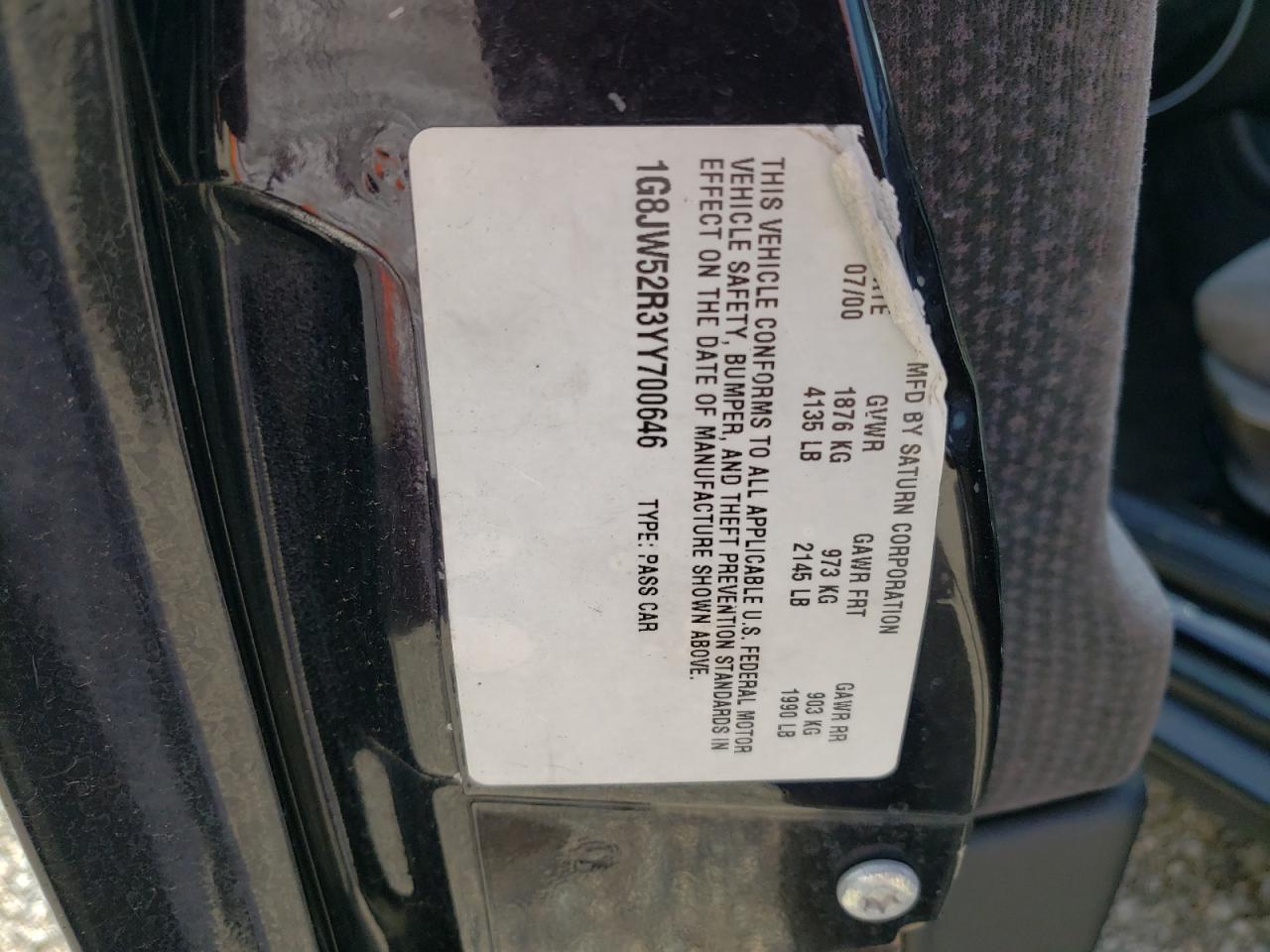 Photo 10 from auction – 2000 SATURN LS2 with VIN 1G8JW52R3YY700646