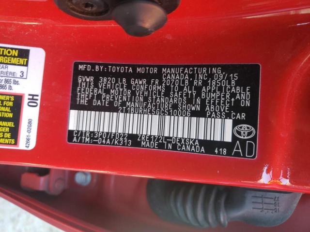 Photo 10 from auction – 2016 TOYOTA COROLLA L with VIN 2T1BURHE5GC510006