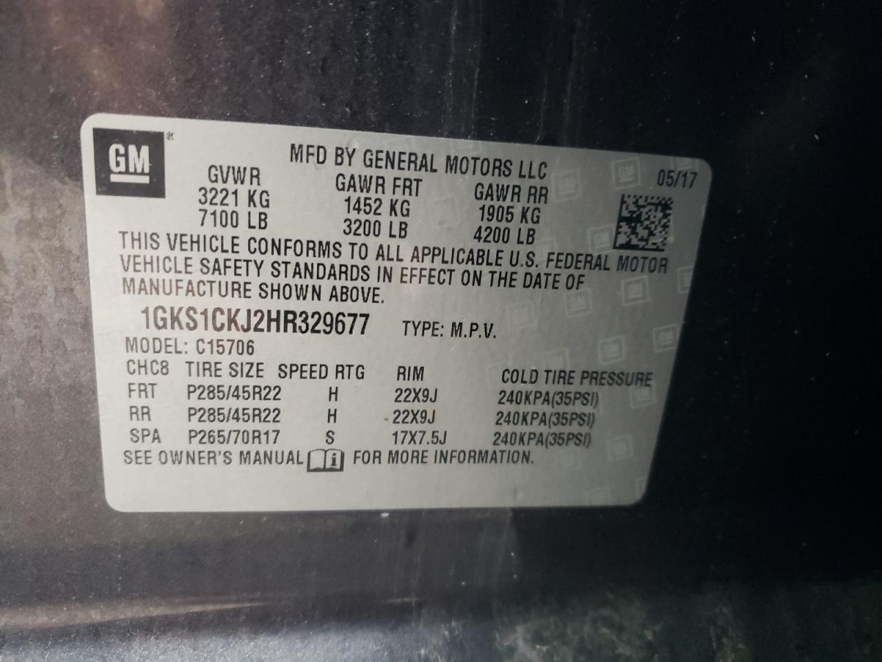 Photo 10 from auction – 2017 GMC YUKON DENA with VIN 1GKS1CKJ2HR329677