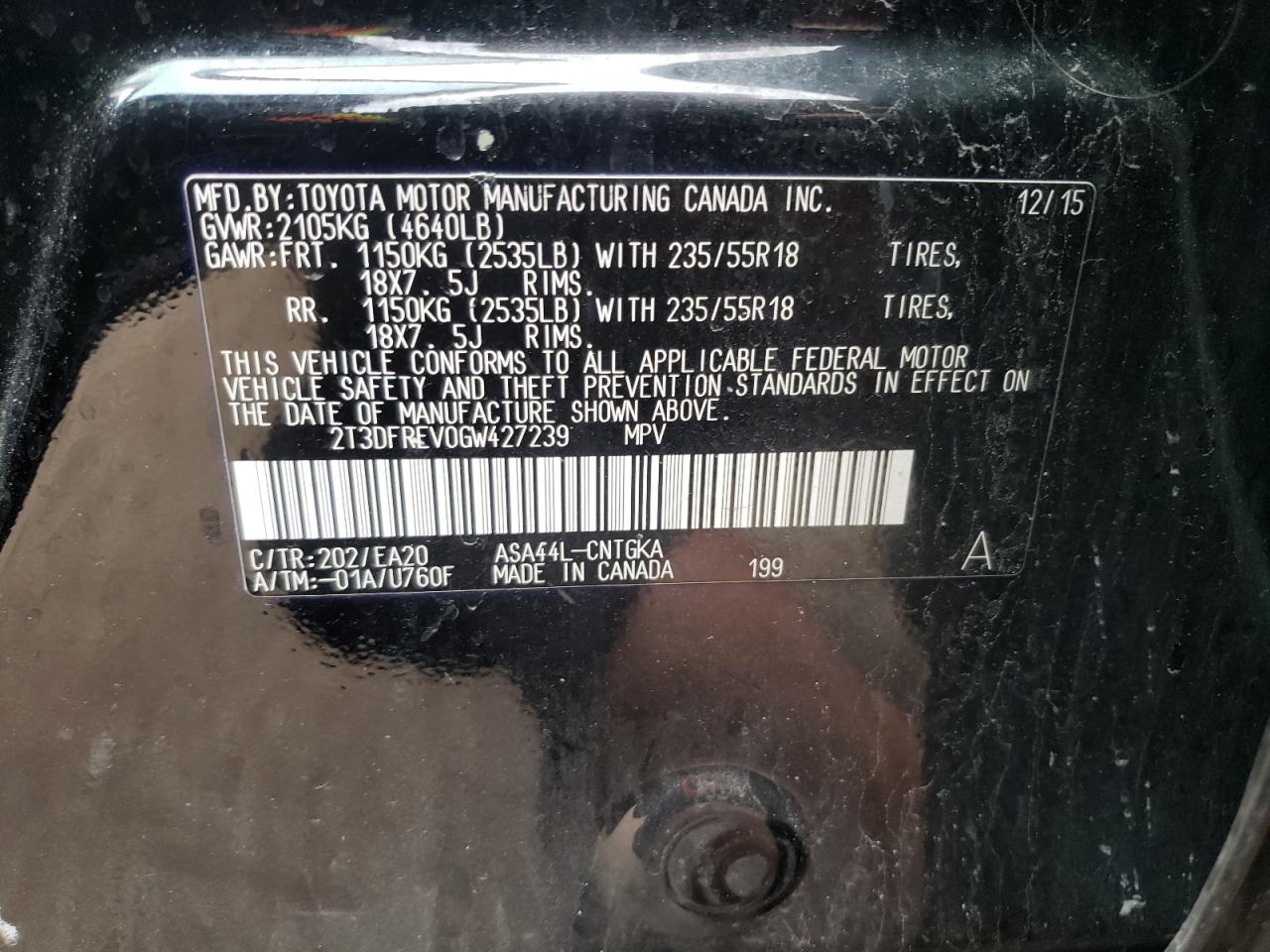 Photo 10 from auction – 2016 TOYOTA RAV4 LIMIT with VIN 2T3DFREV0GW427239
