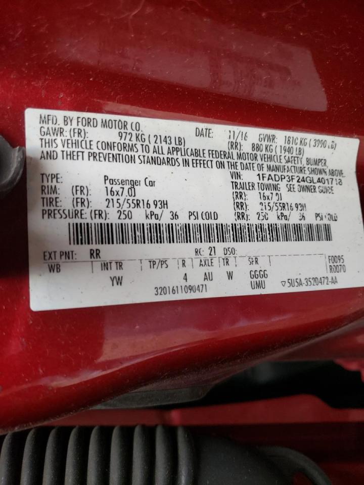 Photo 10 from auction – 2016 FORD FOCUS SE with VIN 1FADP3F24GL401718