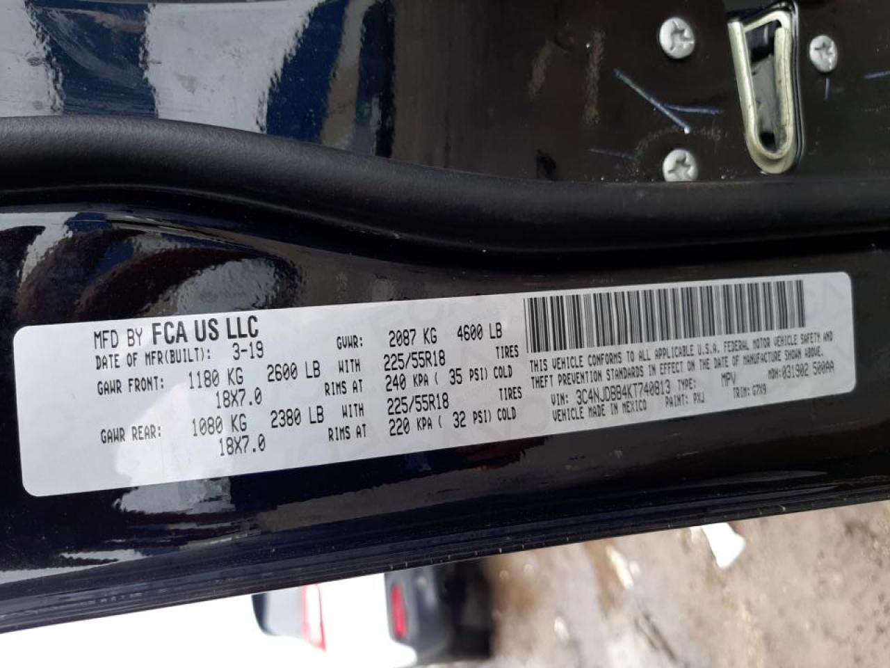Photo 10 from auction – 2019 JEEP COMPASS LA with VIN 3C4NJDBB4KT740813