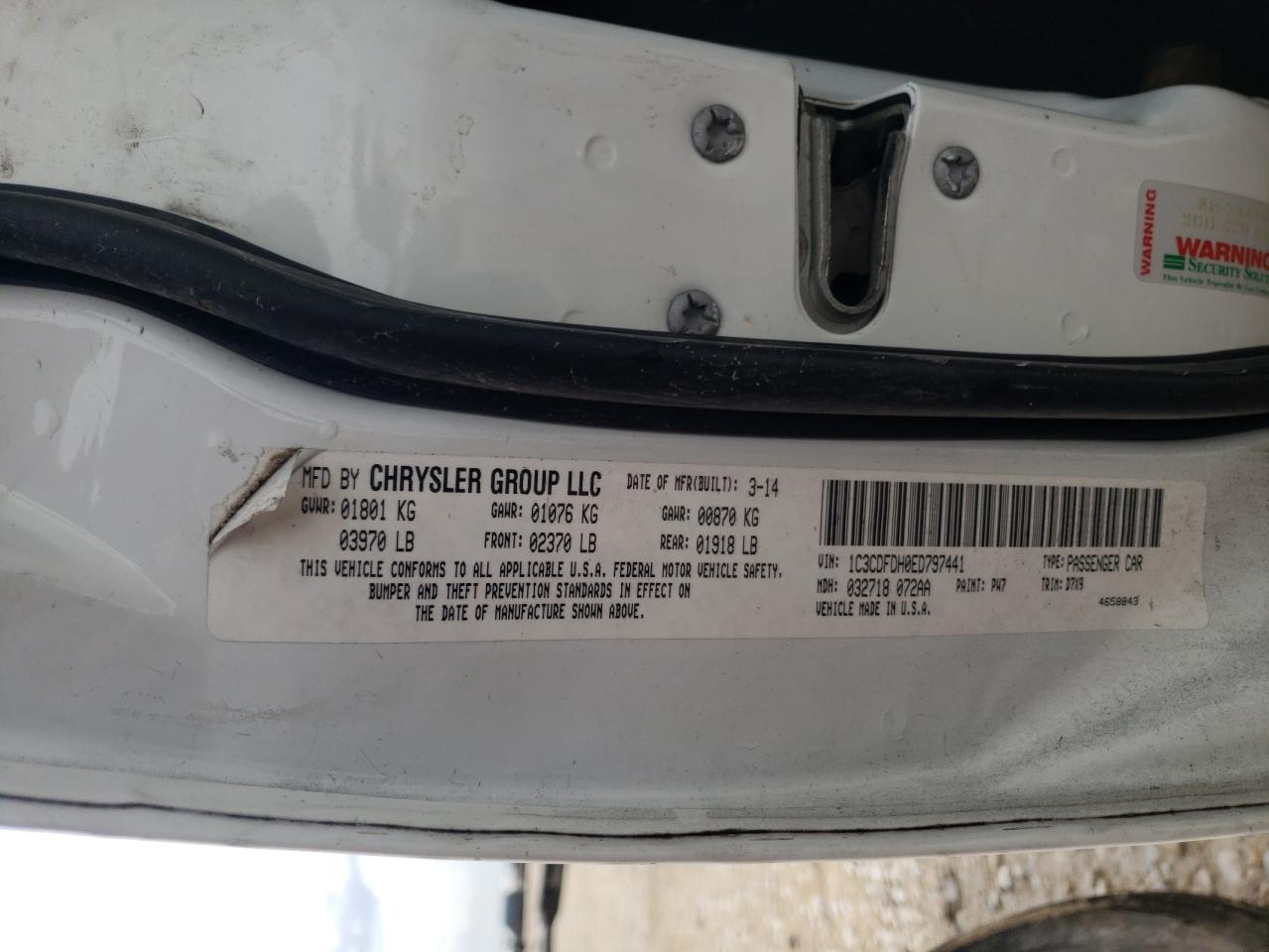 Photo 10 from auction – 2014 DODGE DART SE AE with VIN 1C3CDFDH0ED797441