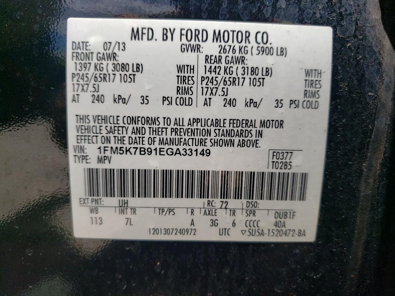 Photo 10 from auction – 2014 FORD EXPLORER with VIN 1FM5K7B91EGA33149