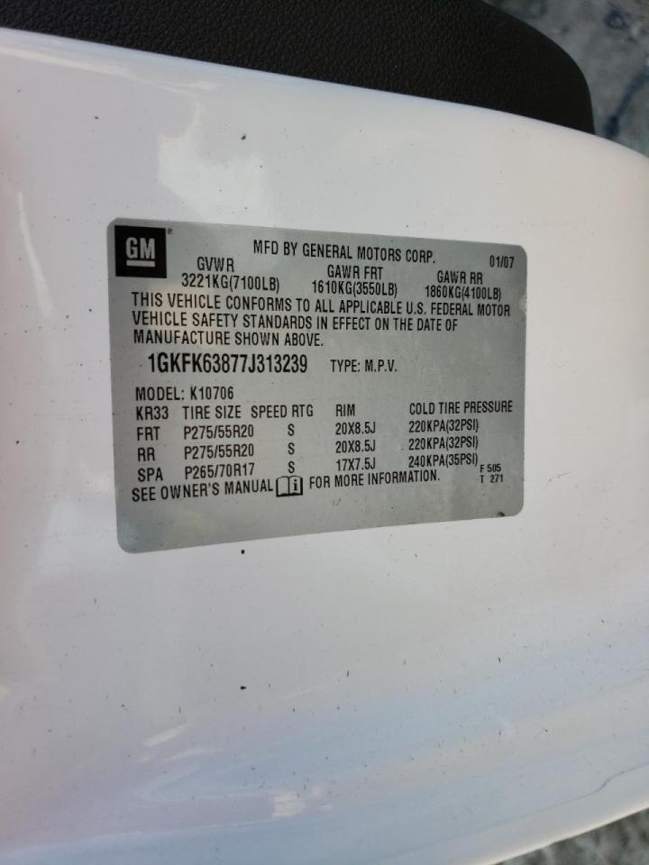 Photo 10 from auction – 2007 GMC YUKON DENA with VIN 1GKFK63877J313239