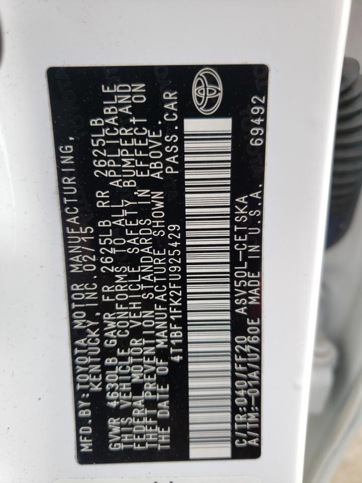 Photo 10 from auction – 2015 TOYOTA CAMRY LE with VIN 4T1BF1FK2FU925429