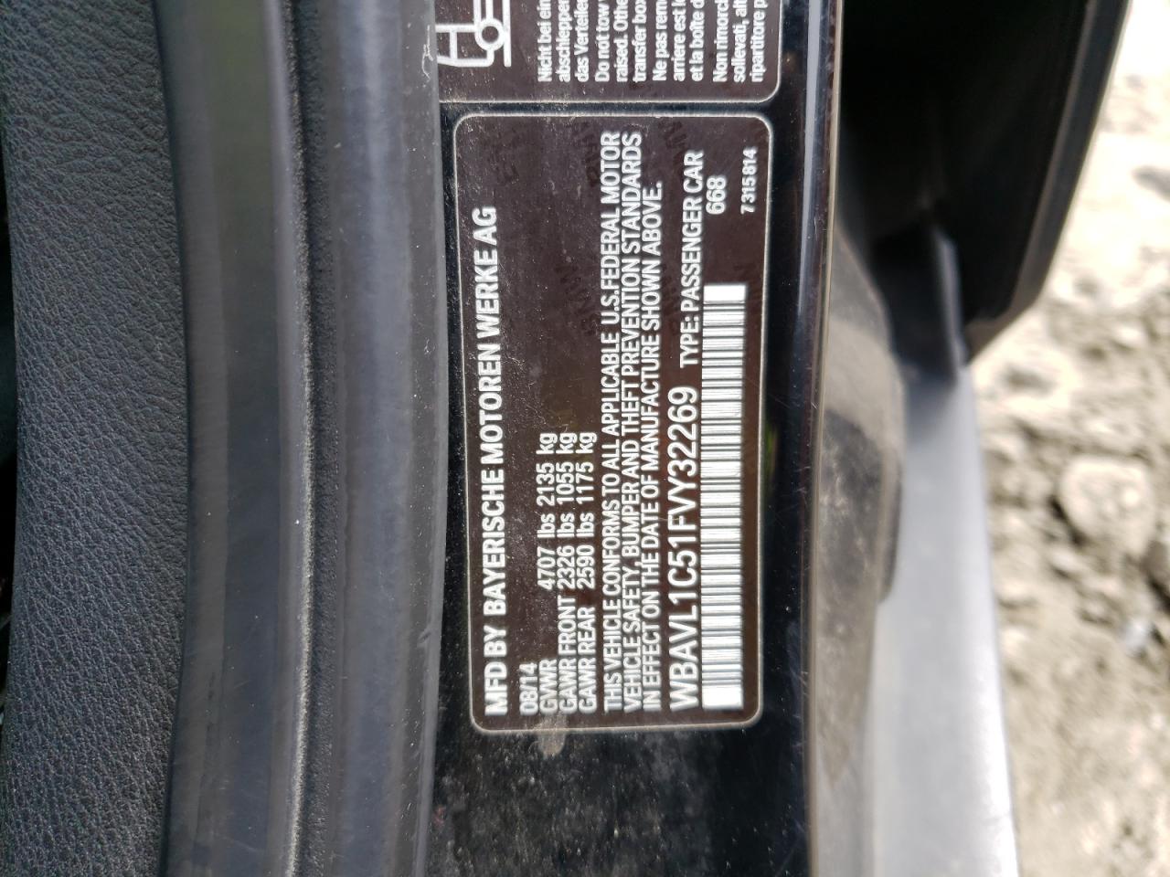 Photo 10 from auction – 2015 BMW X1 XDRIVE2 with VIN WBAVL1C51FVY32269