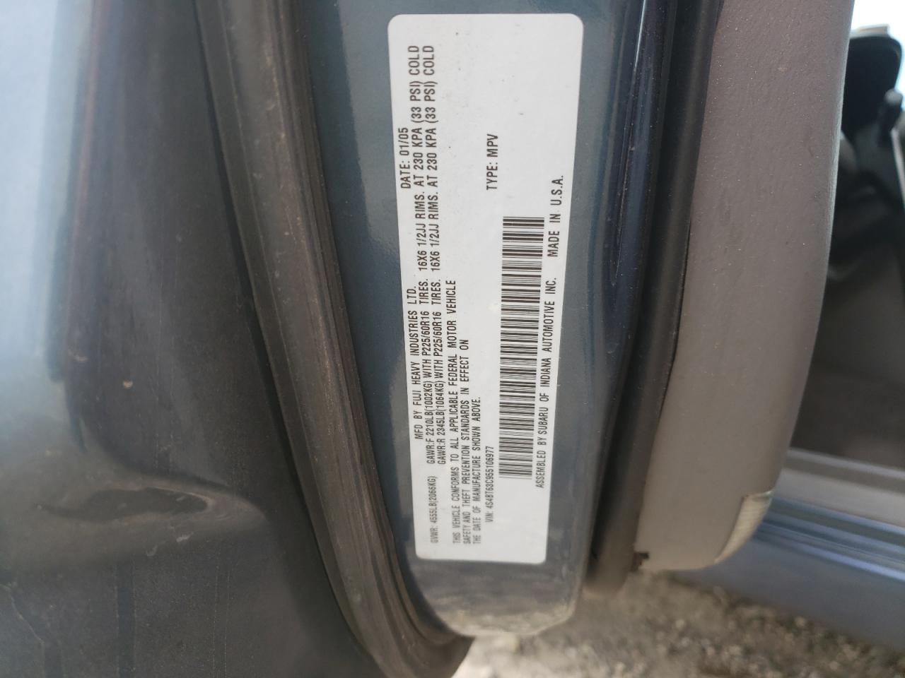 Photo 10 from auction – 2005 SUBARU BAJA TURBO with VIN 4S4BT63C955106977