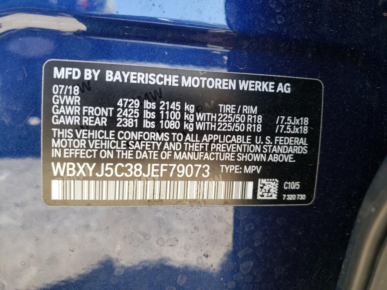 Photo 11 from auction – 2018 BMW X2 XDRIVE2 with VIN WBXYJ5C38JEF79073