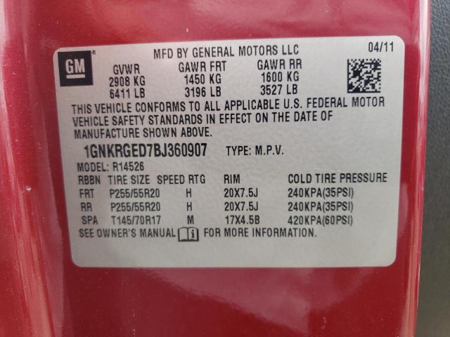 Photo 10 from auction – 2011 CHEVROLET TRAVERSE L with VIN 1GNKRGED7BJ360907
