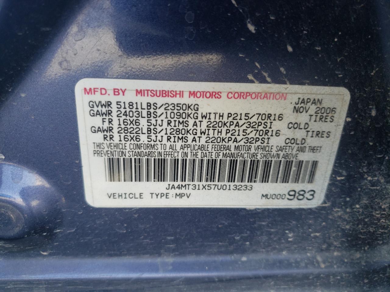Photo 10 from auction – 2007 MITSUBISHI OUTLANDER with VIN JA4MT31X57U013233