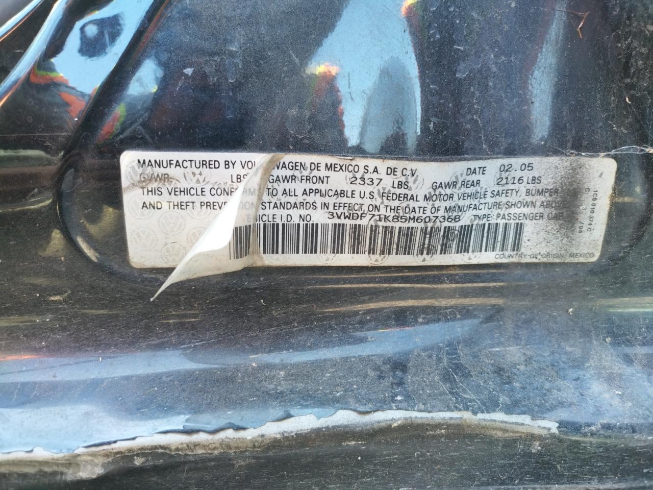 Photo 10 from auction – 2005 VOLKSWAGEN NEW JETTA with VIN 3VWDF71K85M607368