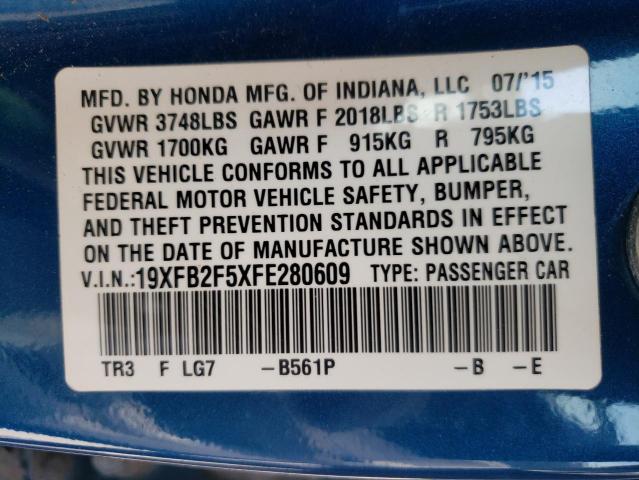 Photo 10 from auction – 2015 HONDA CIVIC LX with VIN 19XFB2F5XFE280609