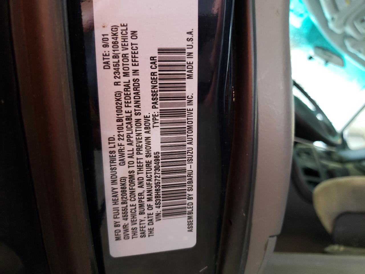 Photo 11 from auction – 2002 SUBARU LEGACY L with VIN 4S3BH635727304965