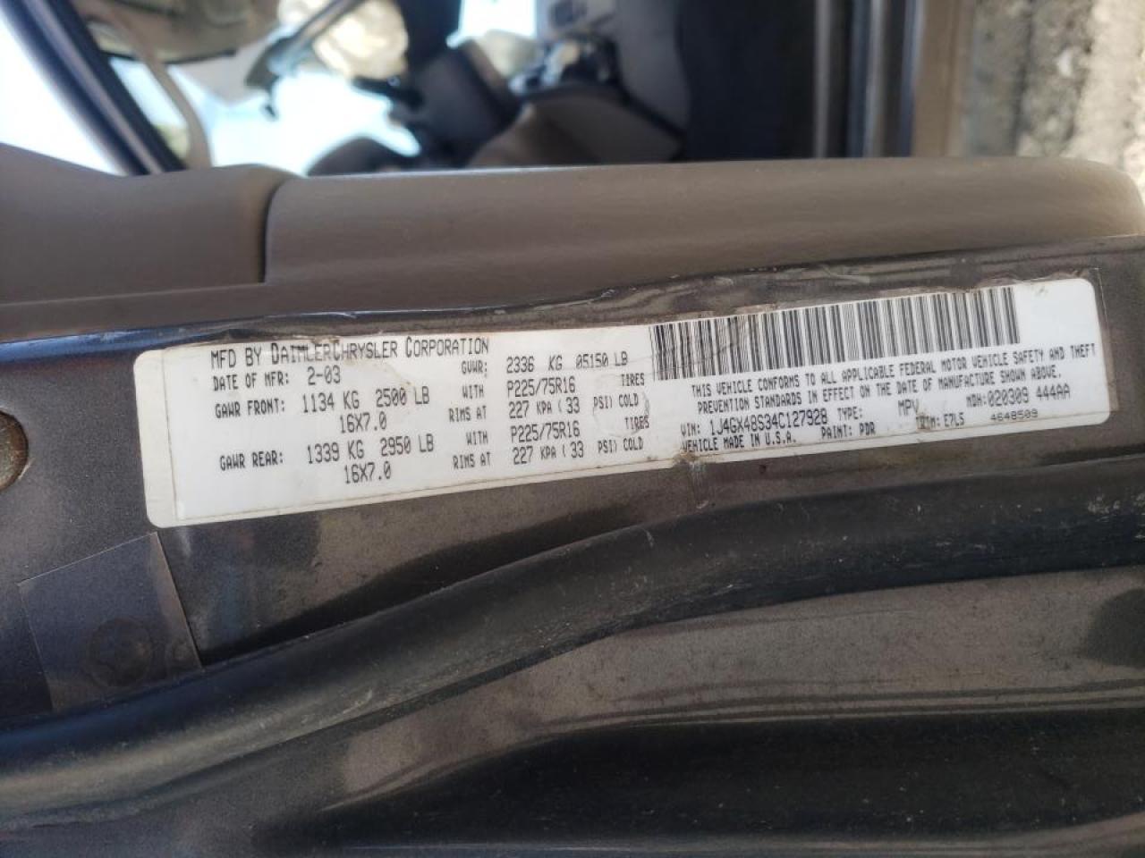 Photo 10 from auction – 2004 JEEP GRAND CHER with VIN 1J4GX48S34C127928