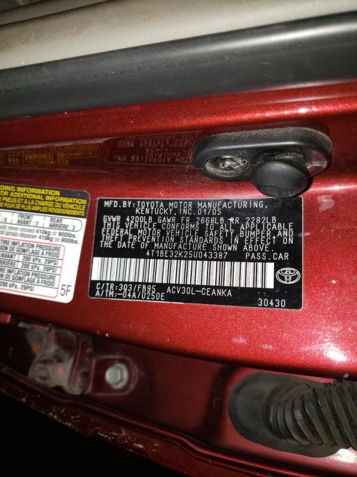Photo 10 from auction – 2005 TOYOTA CAMRY LE with VIN 4T1BE32K25U043387