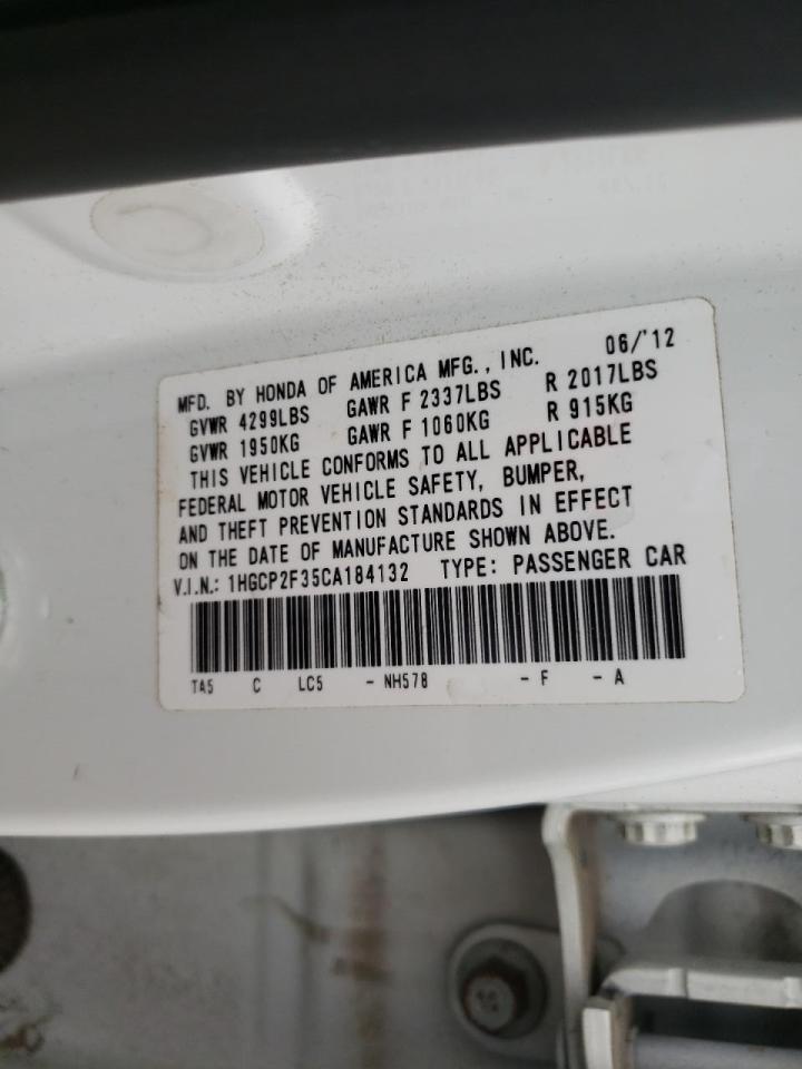 Photo 10 from auction – 2012 HONDA ACCORD LX with VIN 1HGCP2F35CA184132
