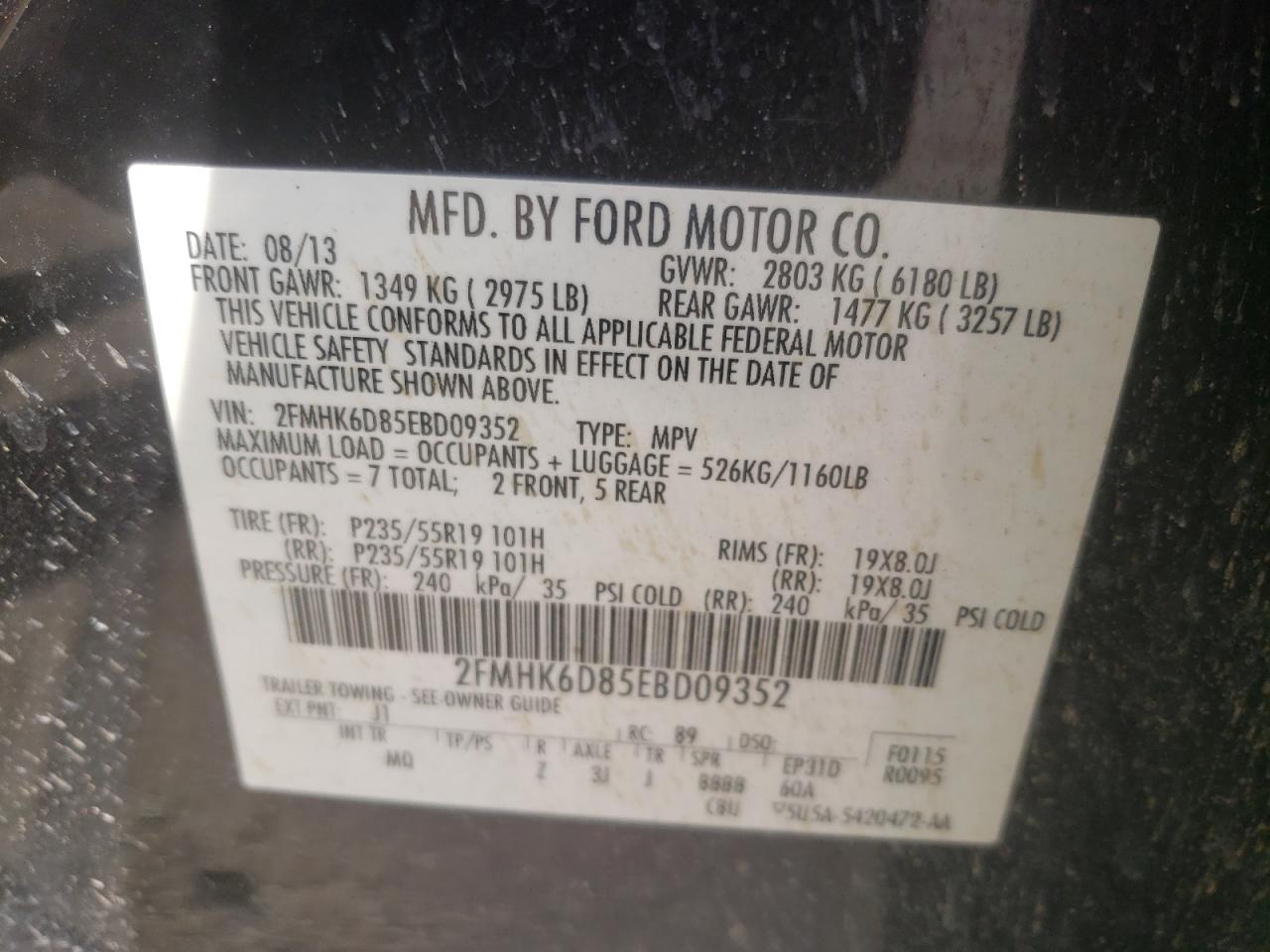 Photo 10 from auction – 2014 FORD FLEX LIMIT with VIN 2FMHK6D85EBD09352