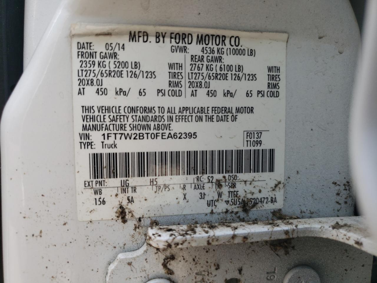 Photo 10 from auction – 2015 FORD F250 SUPER with VIN 1FT7W2BT0FEA62395