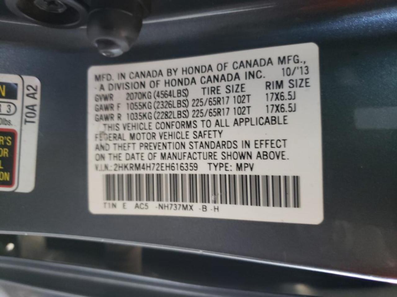 Photo 10 from auction – 2014 HONDA CR-V EXL with VIN 2HKRM4H72EH616359