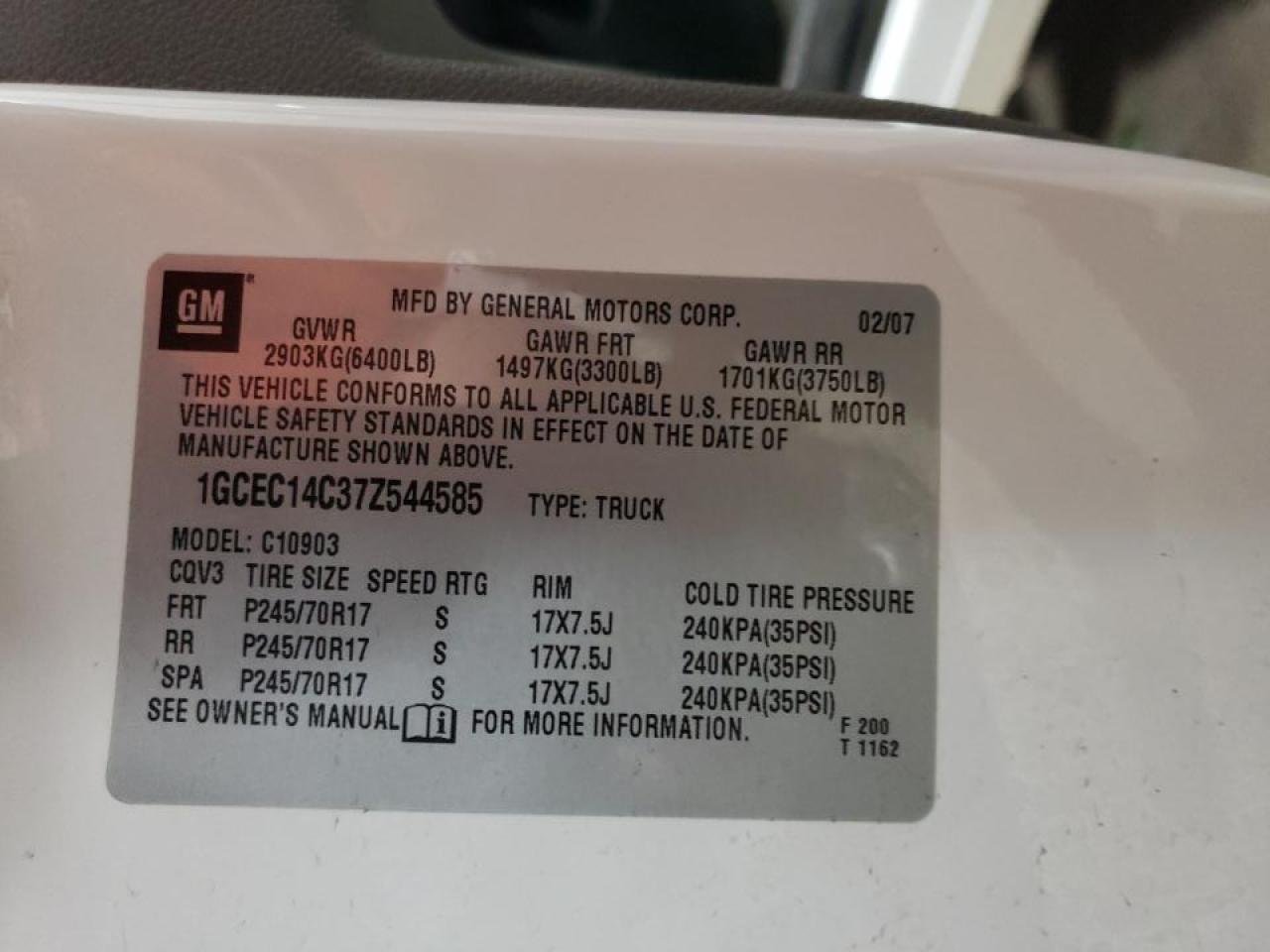 Photo 10 from auction – 2007 CHEVROLET SILVERADO with VIN 1GCEC14C37Z544585