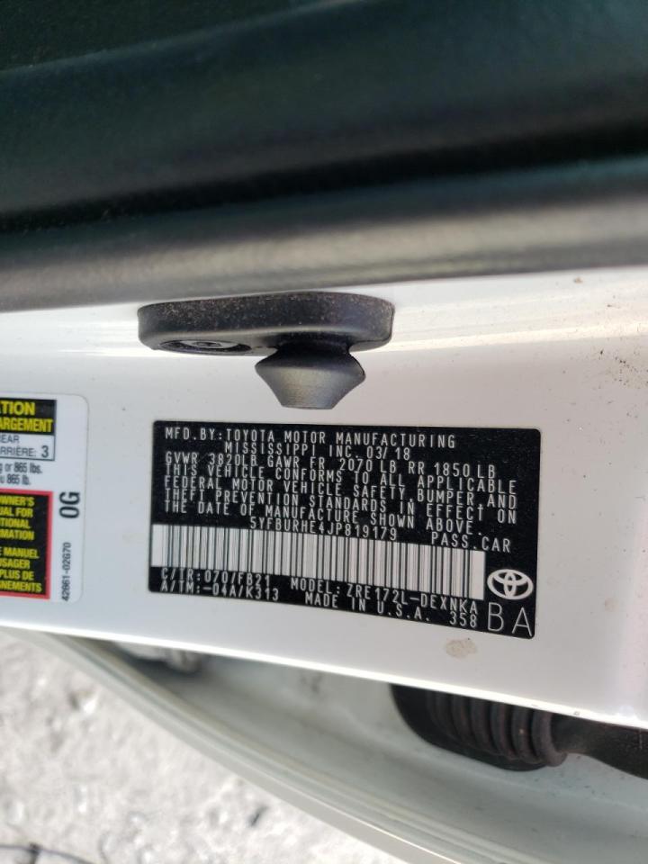 Photo 10 from auction – 2018 TOYOTA COROLLA L with VIN 5YFBURHE4JP819179