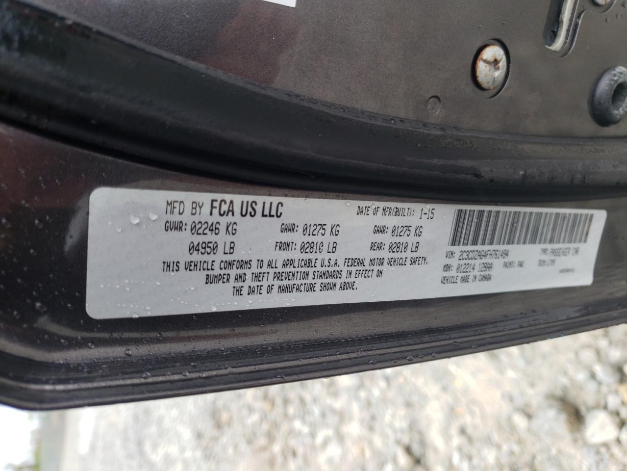 Photo 10 from auction – 2015 DODGE CHALLENGER with VIN 2C3CDZAG4FH761494