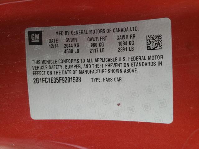 CHEVROLET CAMARO 2015 with VIN 2G1FC1E35F9201538 - Photo from auction
