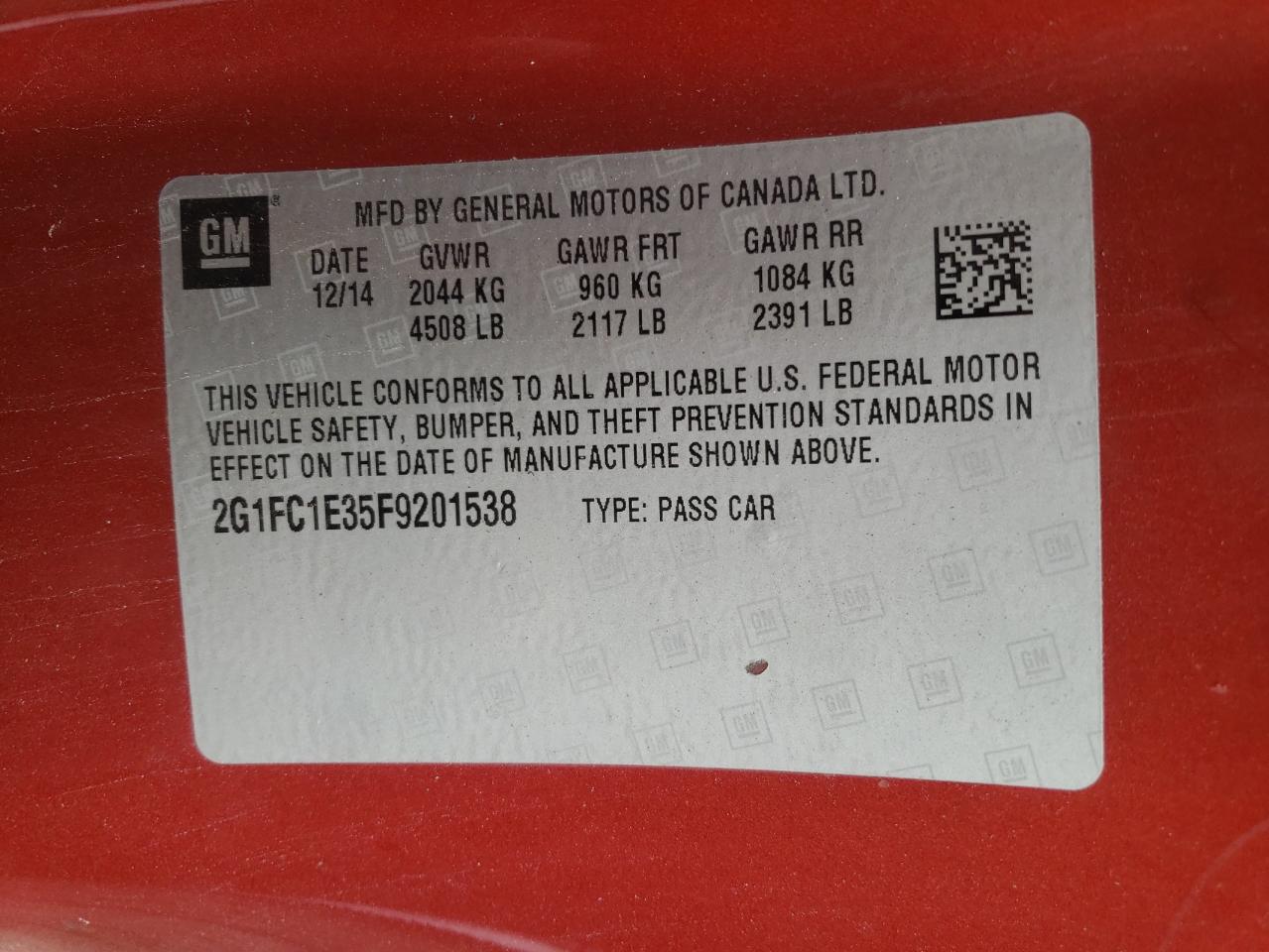 Photo 11 from auction – 2015 CHEVROLET CAMARO with VIN 2G1FC1E35F9201538