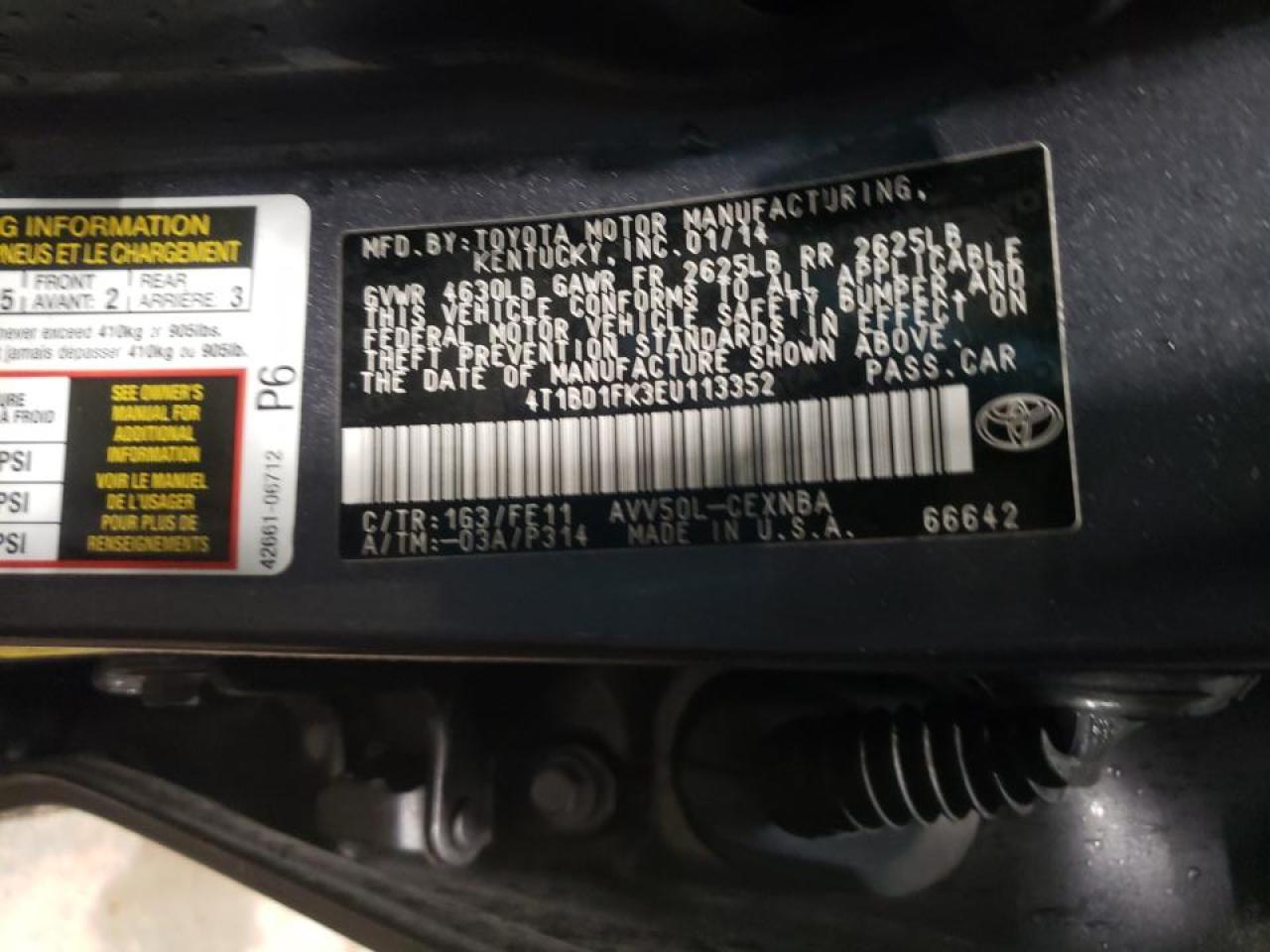 Photo 10 from auction – 2014 TOYOTA CAMRY HYBR with VIN 4T1BD1FK3EU113352