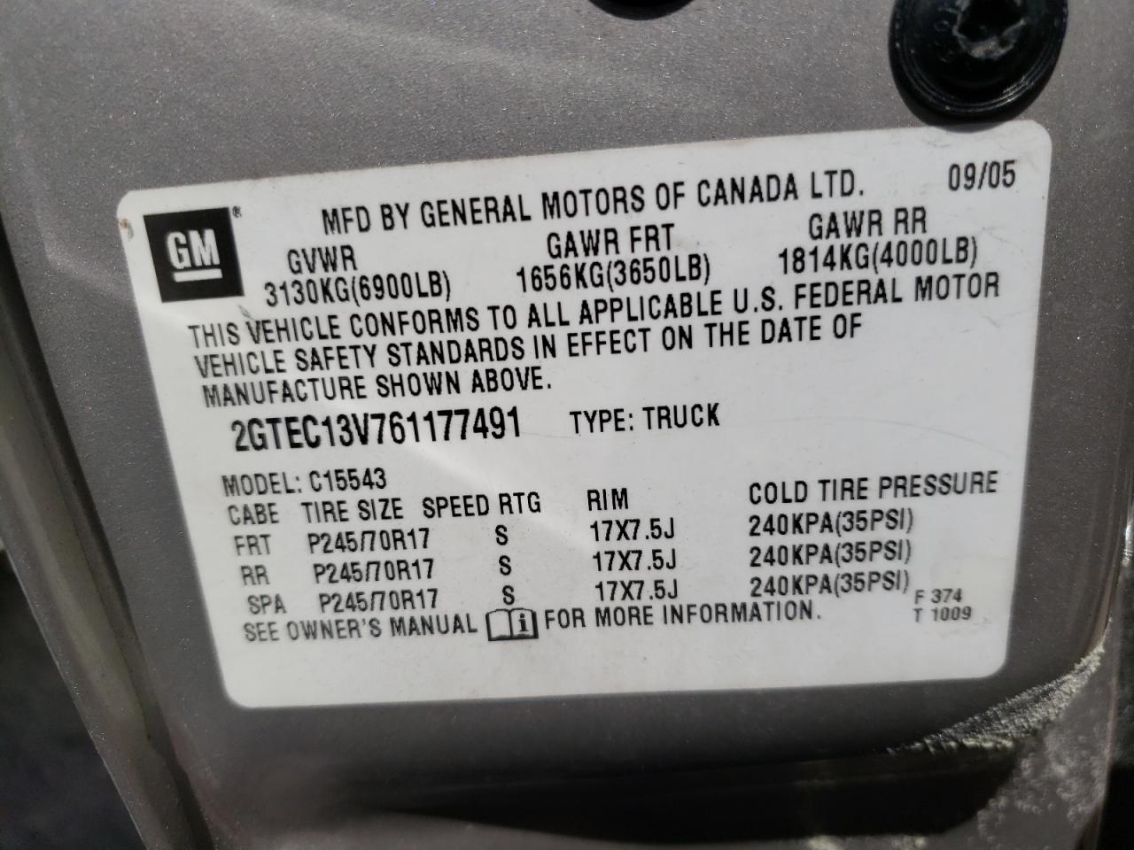 Photo 10 from auction – 2006 GMC NEW SIERRA with VIN 2GTEC13V761177491