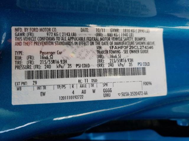 Photo 10 from auction – 2012 FORD FOCUS SE with VIN 1FAHP3F29CL274346
