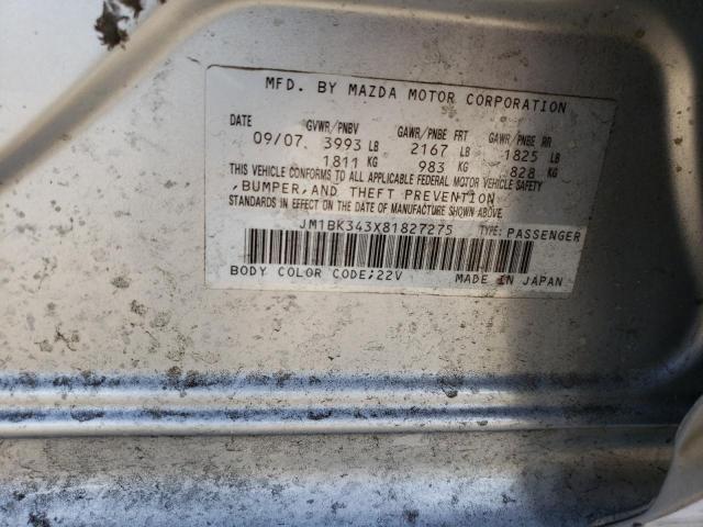 Photo 10 from auction – 2008 MAZDA 3 HATCHBAC with VIN JM1BK343X81827275