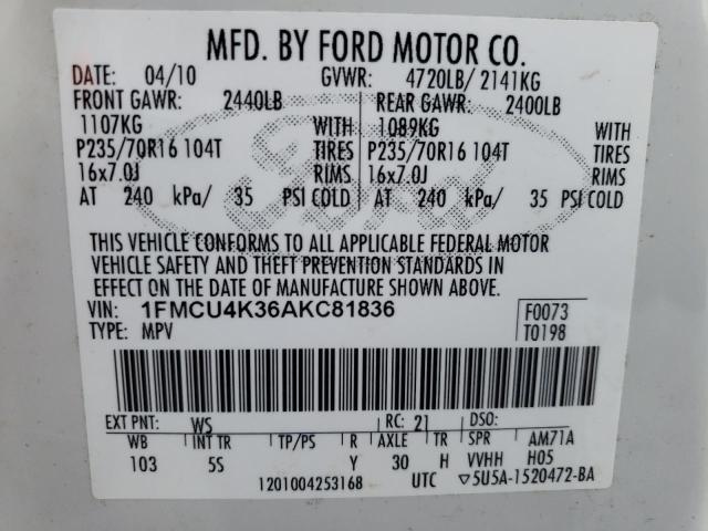 Photo 10 from auction – 2010 FORD ESCAPE HYB with VIN 1FMCU4K36AKC81836