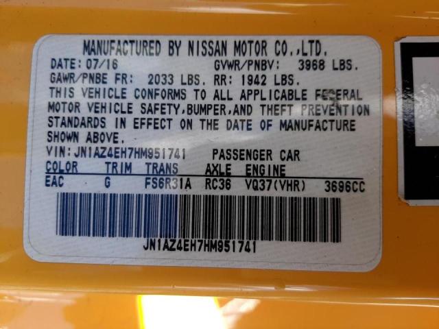 Photo 10 from auction – 2017 NISSAN 370Z BASE with VIN JN1AZ4EH7HM951741