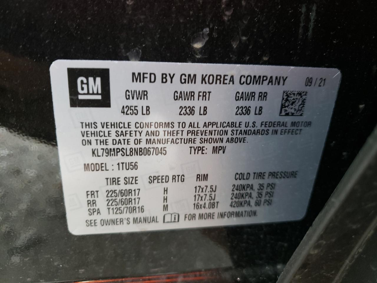 Photo 10 from auction – 2022 CHEVROLET TRAILBLAZE with VIN KL79MPSL8NB067045