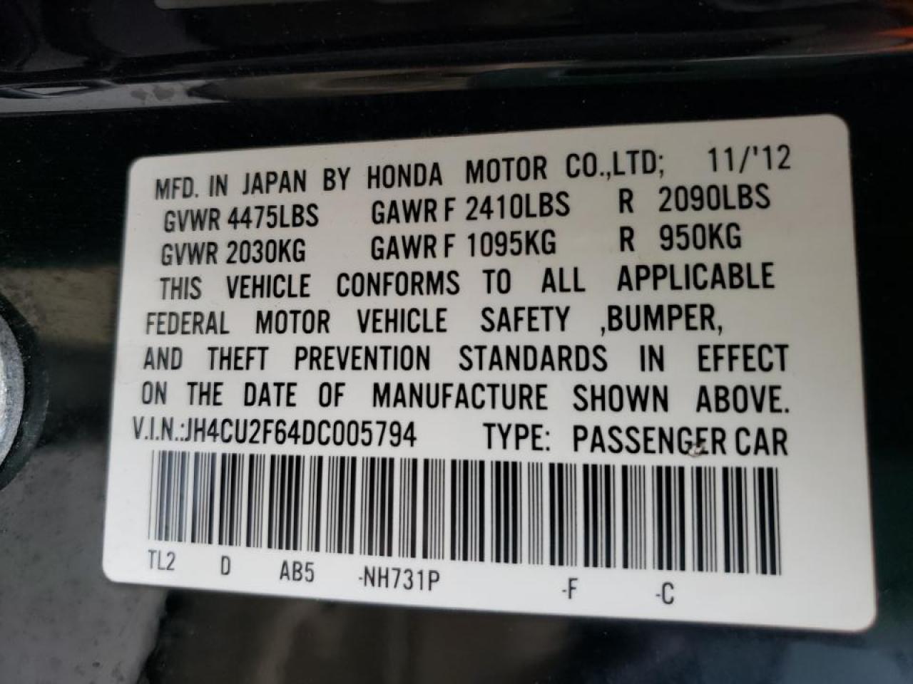 Photo 10 from auction – 2013 ACURA TSX TECH with VIN JH4CU2F64DC005794